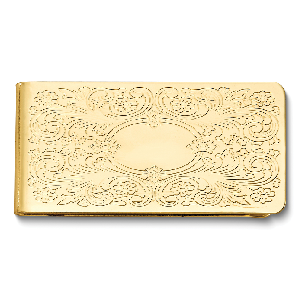 Gold-tone Intricate Pattern Men's Gifts Money Clip with Engraving Area